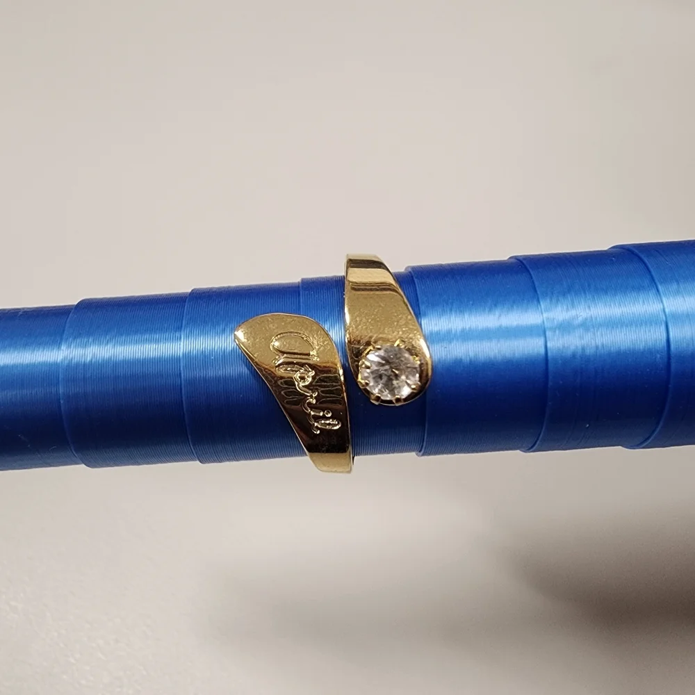 Sz 7 Gold Bypass Wrap Birthstone Name Ring & Bezel-Set Bubble Eternity Band Set